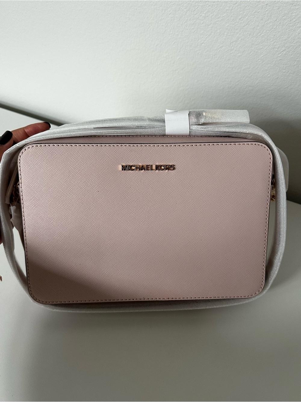 NWT Michael Kors Jet Set Large Powder Blush Saffiano Leather Crossbody - Picture 3 of 8